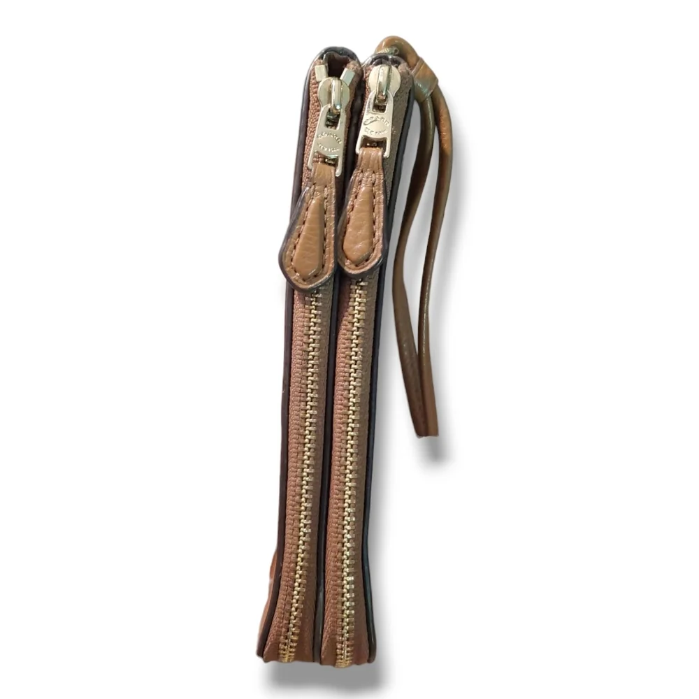 Coach Corner Zip Saddle Brown Pebbled Leather Wristlet - Picture 7 of 12